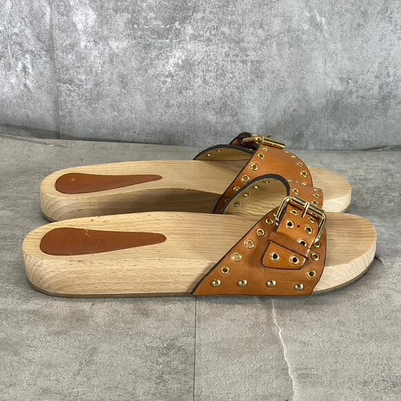 ISABEL MARANT Women's Tan Leather Jaso Eyelet Slide Clog Sandals SZ 9 - Picture 1 of 11